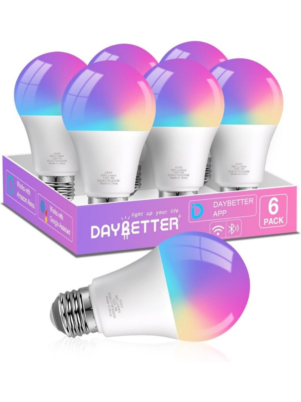 Smart LED Light Bulbs, WiFi Compatible, Works with Alexa & Google Home, Dimmable
